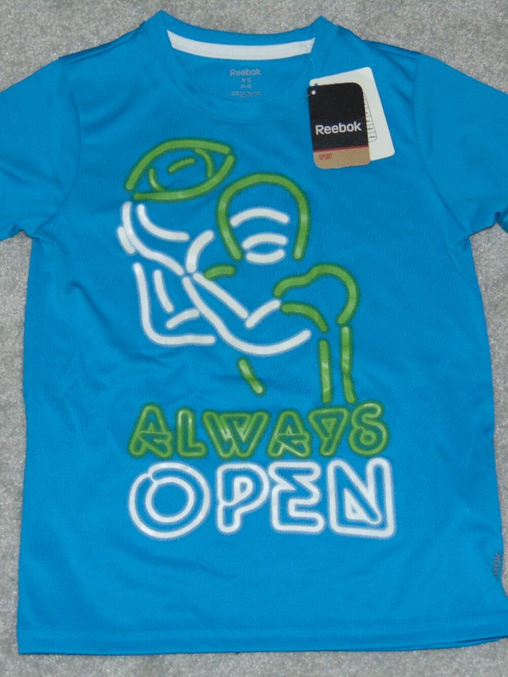 Reebok Boy's Graphic T Shirt Always Open Polyester Blue XS 6-8